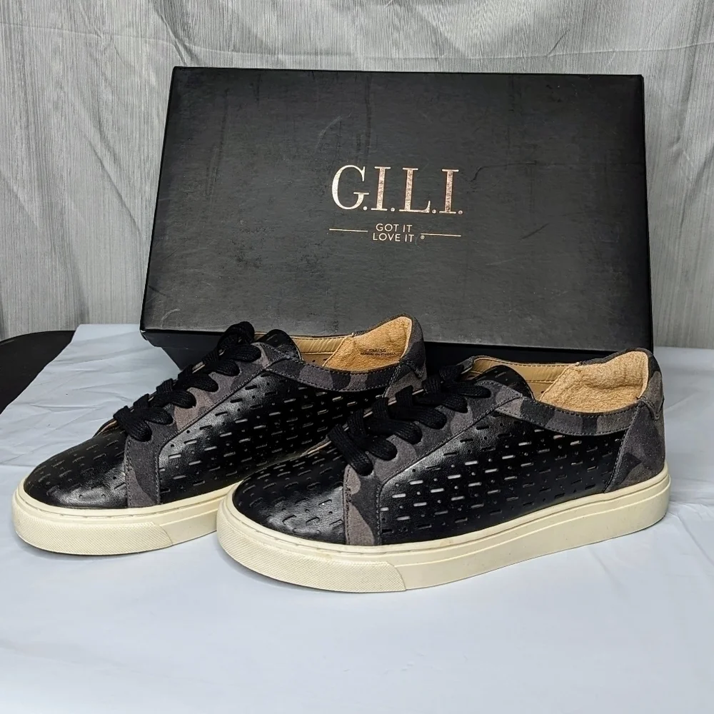 G.I.L.I. Sneakers Lace-up Perforated Adalie Black Shoes Women's Size 5M NIB NEW
